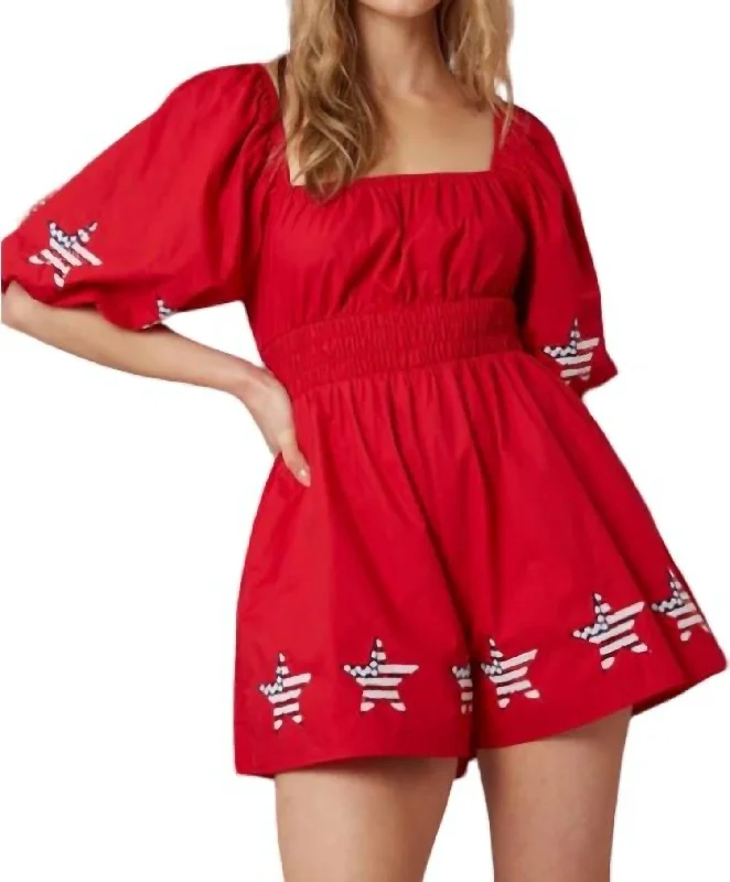 Creative Style Poplin America Romper In Red