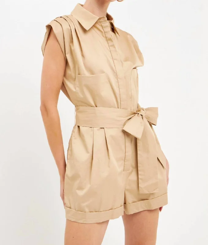 Literary Style Raquelle Collared Jumpsuit In Khaki