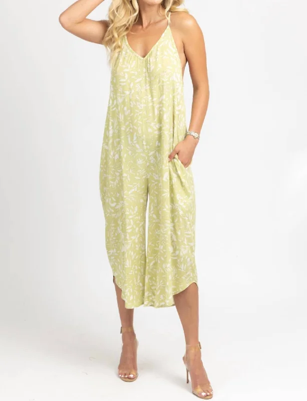 Simple Comfort Relaxed Pocket Jumpsuit In Lime Floral