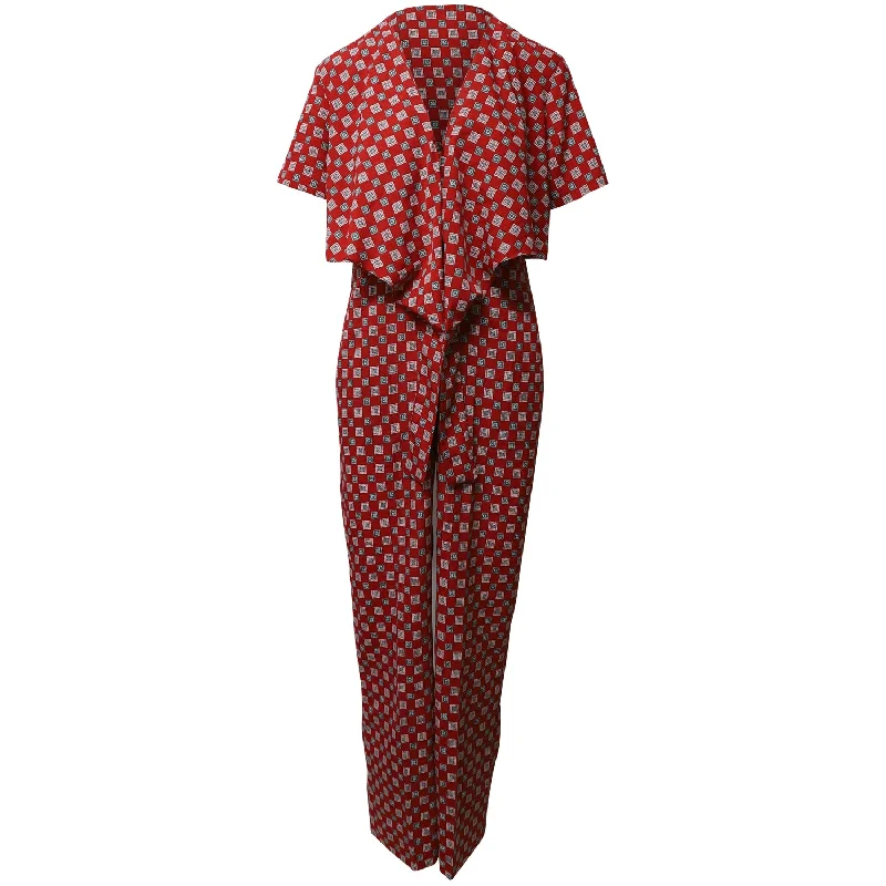 Layered Style Sandro Paris Printed Flowy Jumpsuit in Red Polyester