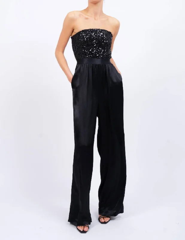 Chic Lounge Sequin Jumpsuit In Black