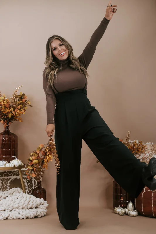 Style Design Setting Trends Suspender Pants, Black