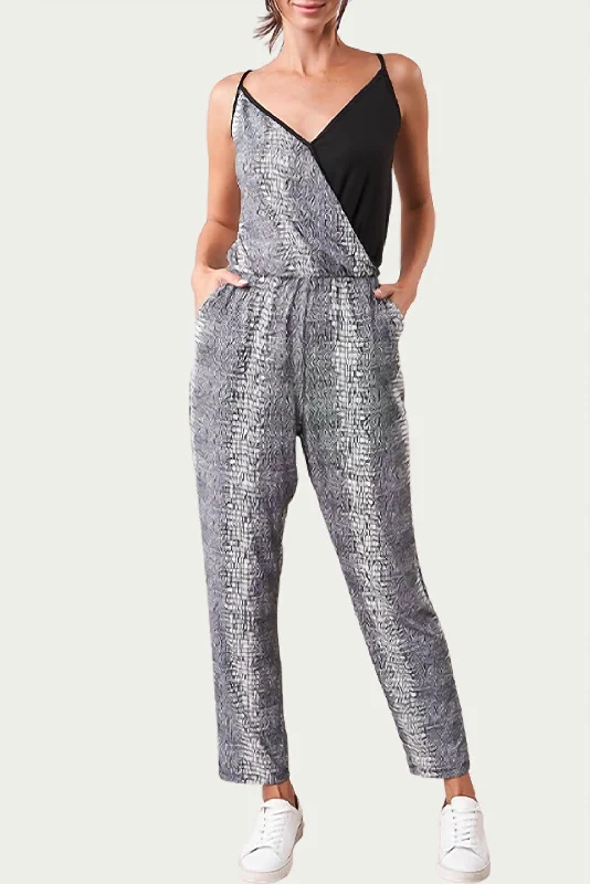 Cozy Pants Shela Wrap-Effect Two-Tone Stretch-Jersey Jumpsuit In Black Multi
