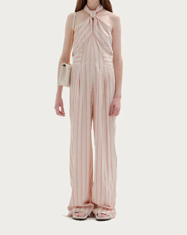Versatile Comfort Siesta Haltered Jumpsuit In Pink Stripe