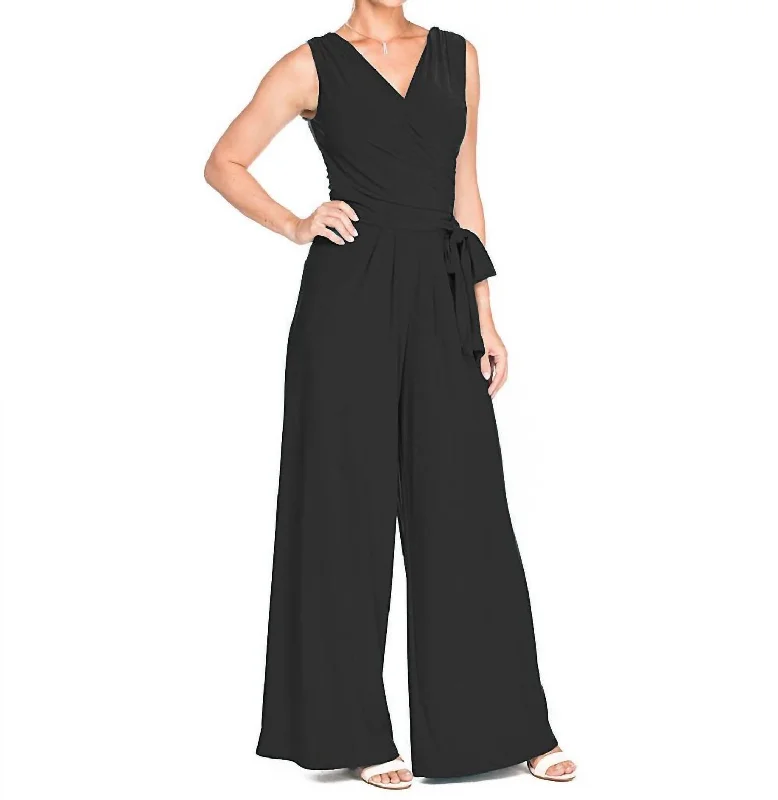 Sports Jumpsuit Sleeveless Jumpsuit With Tie Waist In Black