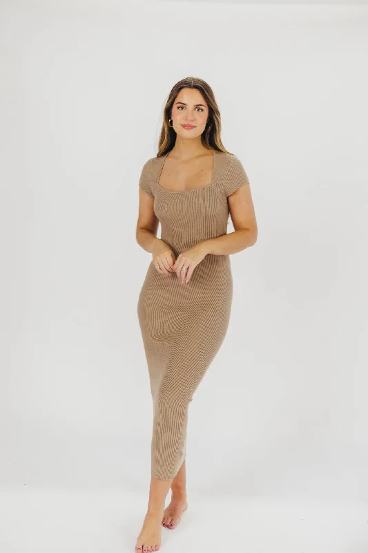 Versatile Style Wren Ribbed Knit Maxi Dress with Square Neckline in Taupe (XS-XL) - Worth Collective Exclusive