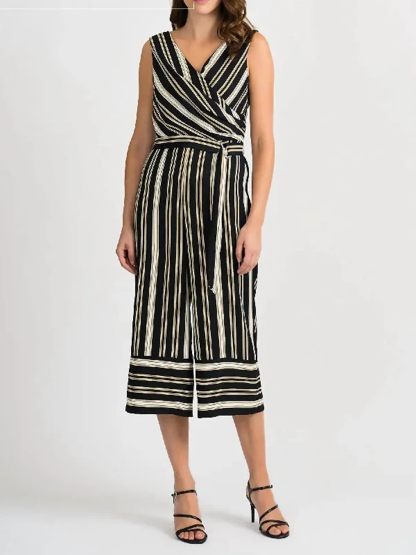 Weekend Wear Stripe Pantsuit In Black/multi