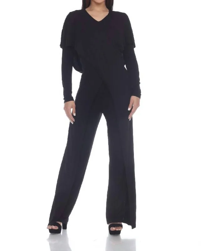 Comfy Pants Sunny Slenderizing Winged Jumpsuit In Black