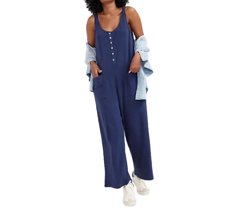 Street Letter Style The 24/7 Feeding Jumpsuit In Navy