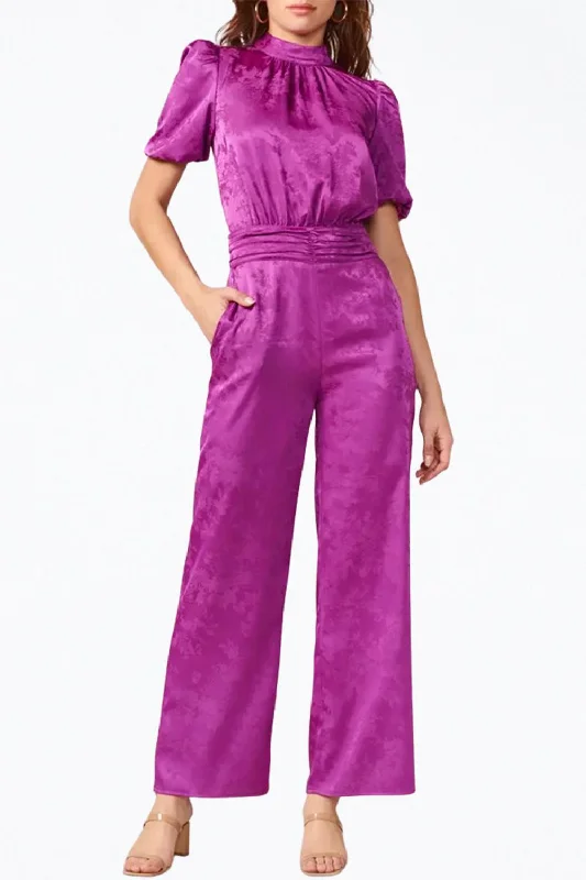 Casual Chic Wear Theo Open-Back Sateen Jacquard Jumpsuit In Purple