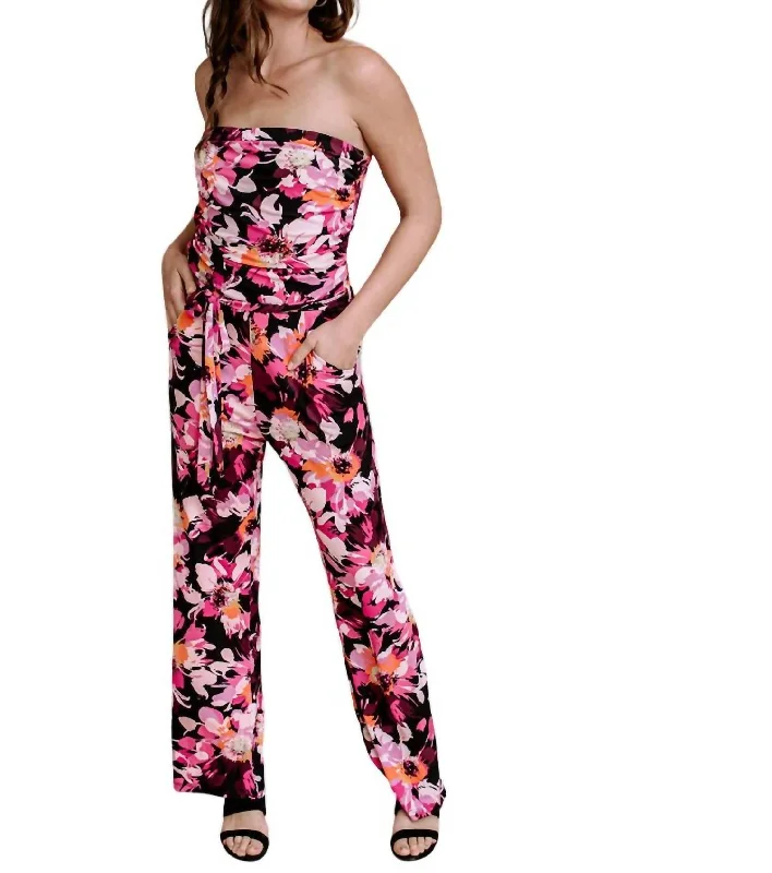 Comfortable Tops Tube Jumpsuit In Pink Floral