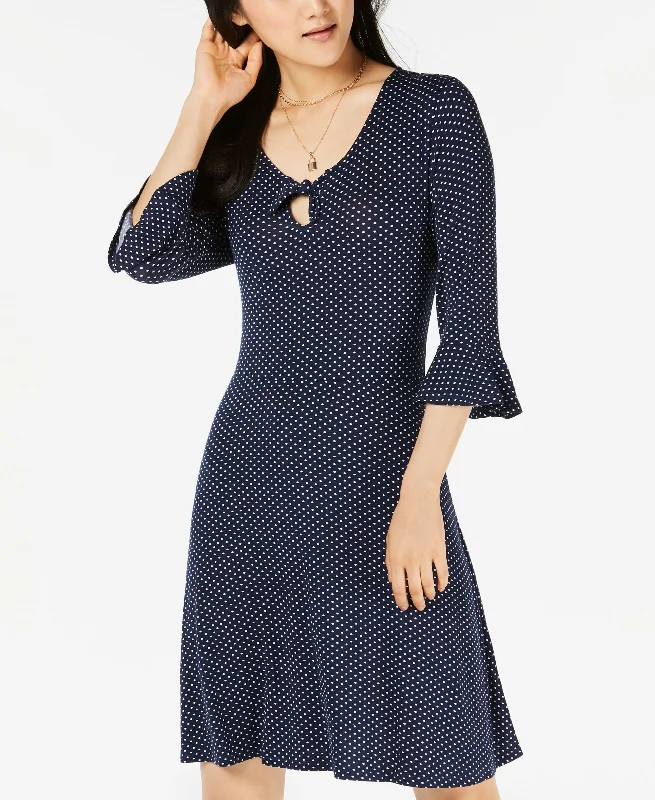 Cozy Fit Wear Juniors' Keyhole Printed Bell-Sleeve Dress