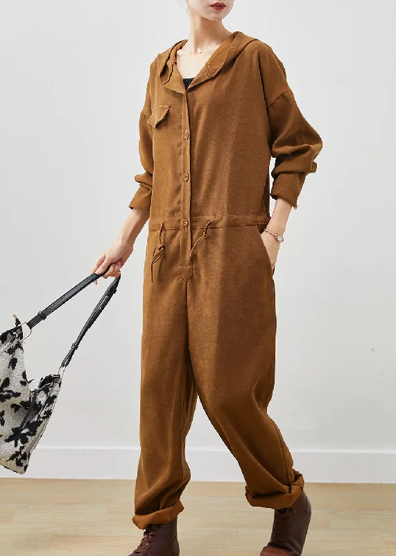 Casual Chic Wear Unique Khaki Oversized Drawstring Cotton Overalls Jumpsuit Spring