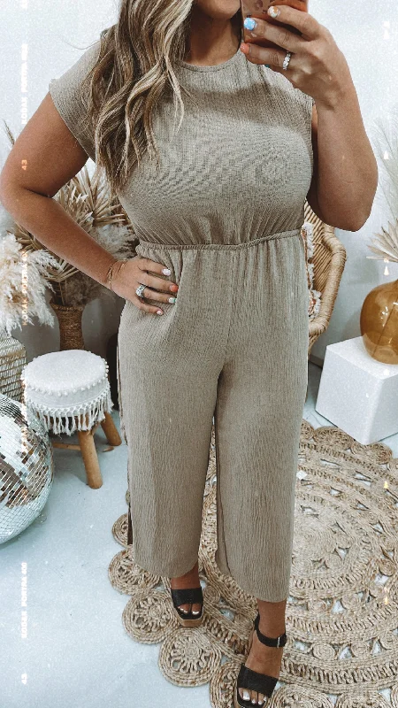 Minimal Comfort Magnolia Short Sleeve Jumpsuit, Taupe