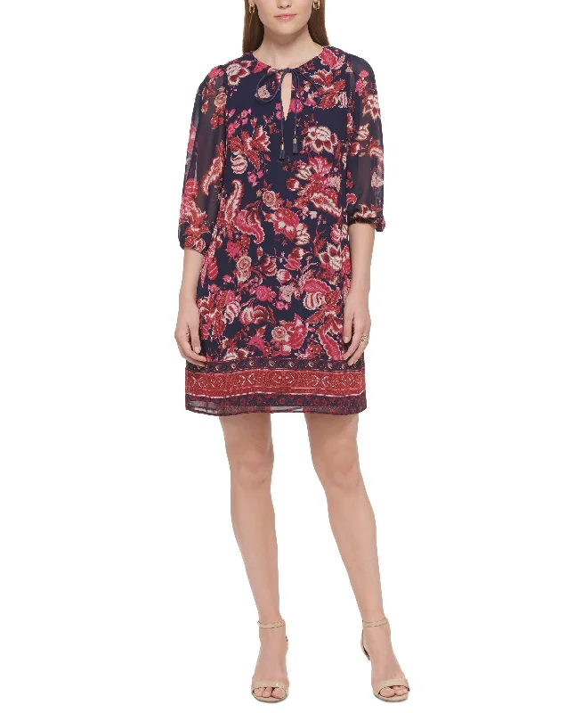 Classic Choice Vince Camuto Womens Printed Balloon Sleeve Chiffon Dress
