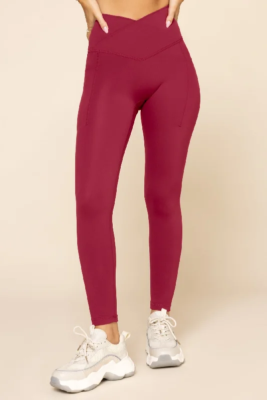 Crisscross Hourglass® Leggings with Pockets - Ruby