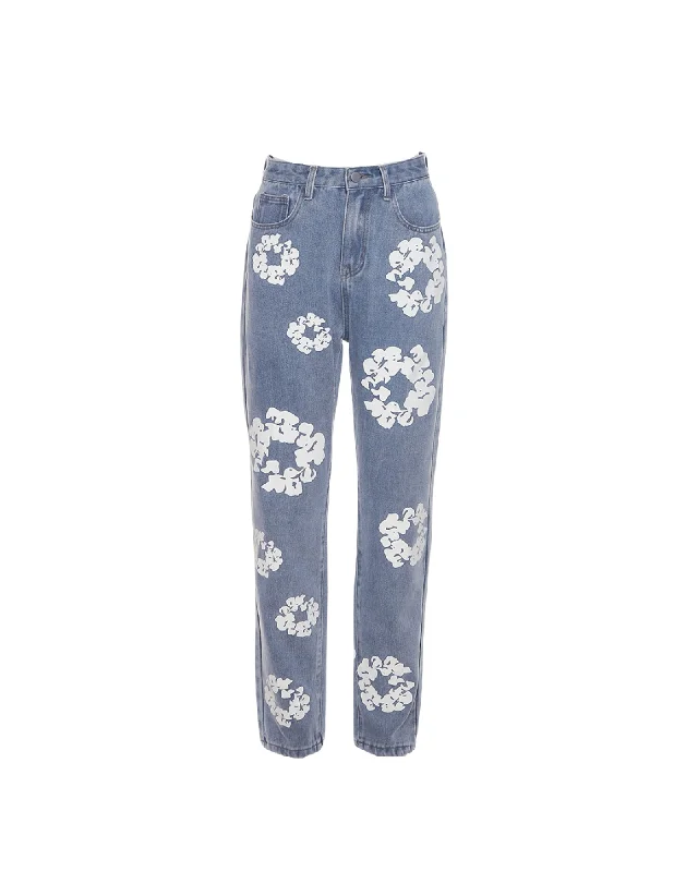 Mid-length Style Aesthetic Floral Print Jeans