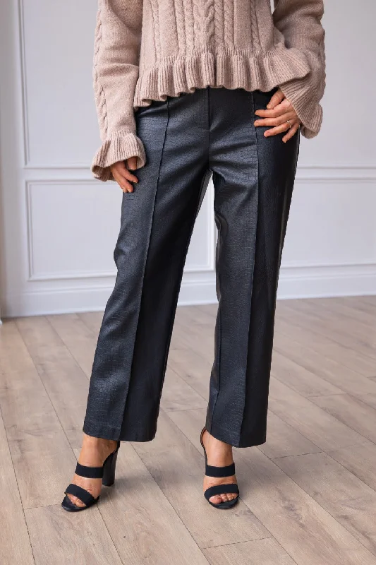 British casual Always Edgy Black Snake Print Leather Pants