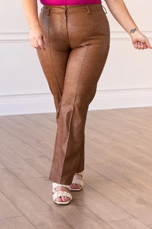 Wandering freely Always Edgy Brown Snake Print Leather Pants