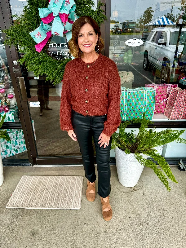 Modern Comfort Ashton Button Down Fuzzy Sweater: Brown