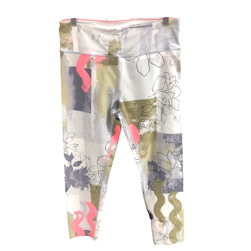 Tropical Style Athletic Leggings By Calvin Klein In Grey & Pink, Size: L