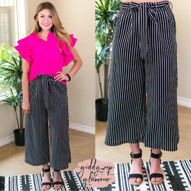 Cozy Layers Favorite Lines Stripe Culotte Pants in Black