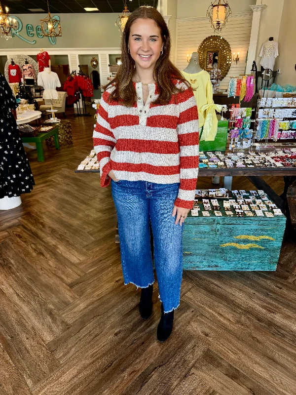 Fashion Wear Burnt Orange Striped Sweater