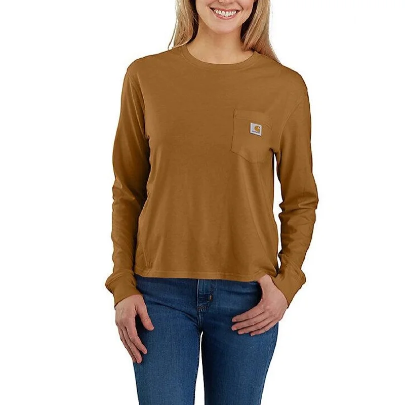 Sweet Breath Carhartt Women's Tencel Loose Fit Lightweight Crewneck Pocket Long Sleeve T-Shirt