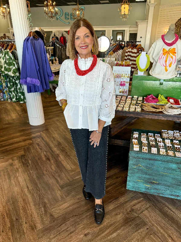 Easy Style Classy Eyelet Top: White