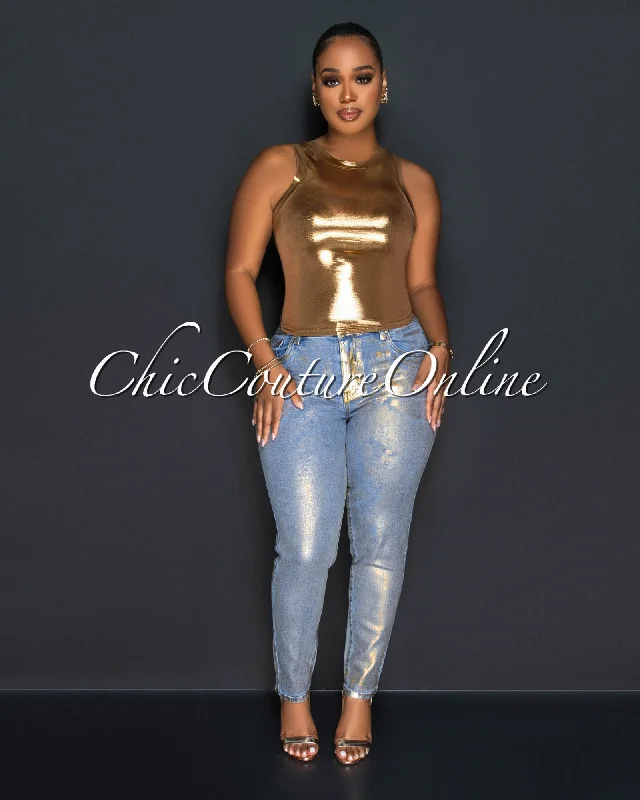 Cobbs Light Denim Gold Foil Skinny Jeans