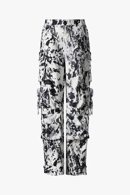Street Style Suit Cool Girl High Waist Splattered Paint Wide Leg Cotton Blend Cargo Pants