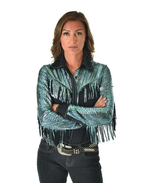 Cowgirl Tuff Womens Breathe Pullover Black/Turquoise Nylon L/S Shirt XL