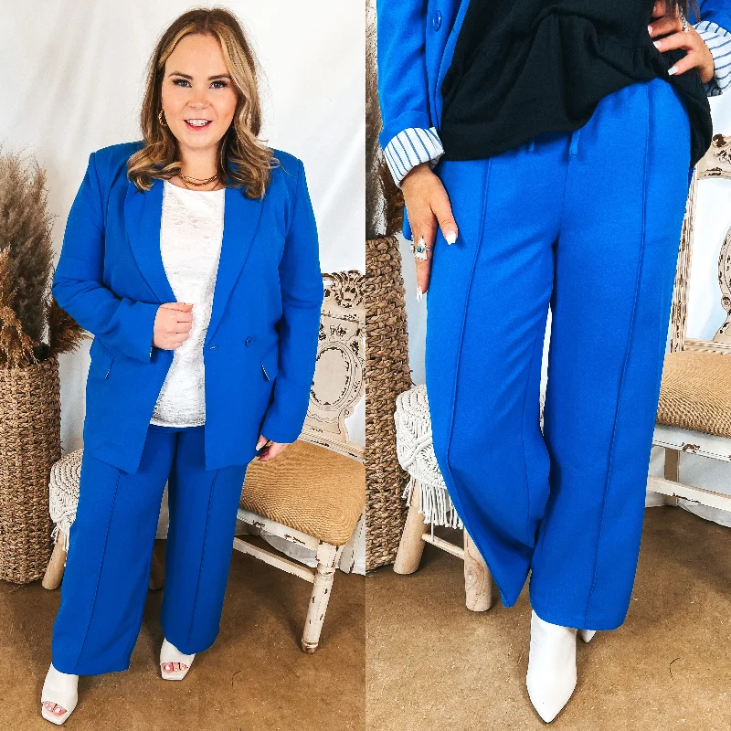 Comfy Chic Bossy Business Drawstring Trouser Pants with Pockets in Royal Blue