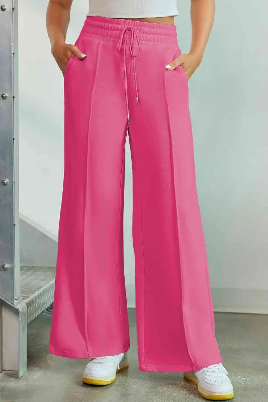 Trendy Wear Drawstring Wide Leg Pants with Pockets