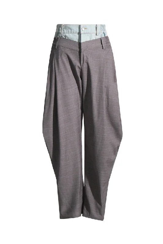 Sports Functional Style Edge Bicolor Double Waist High Rise Pleated Detail Hybrid Horseshoe Pants