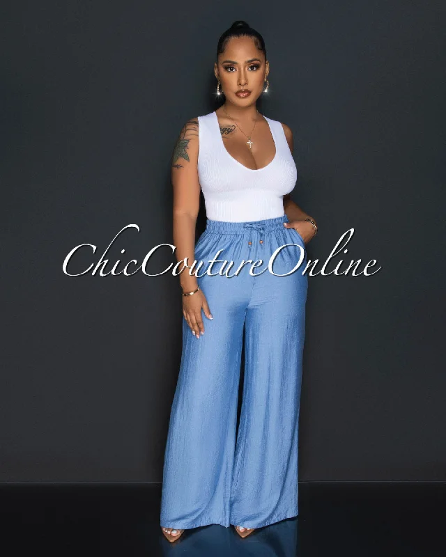 Fermin Blue Drawstring Wide Pants