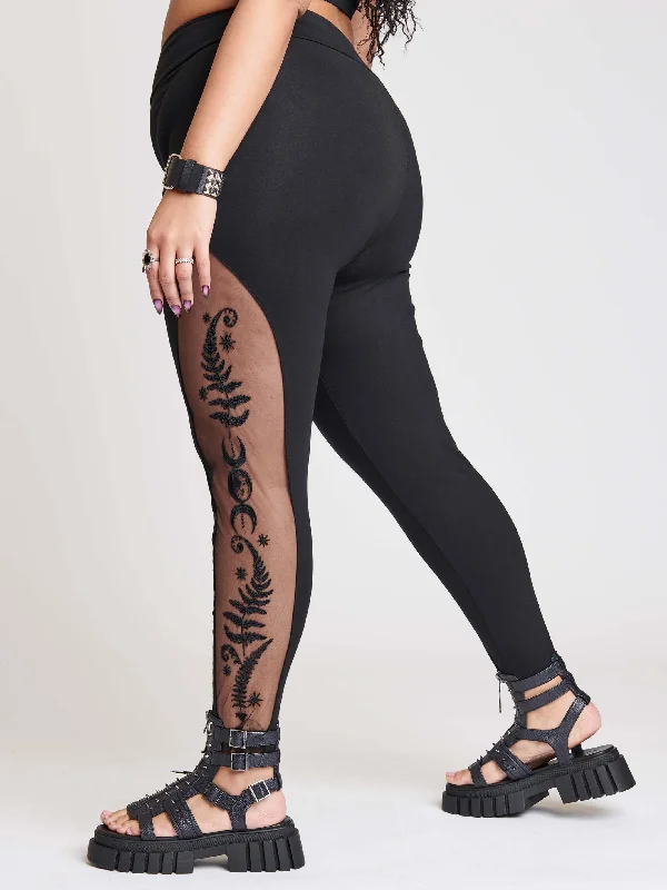 Floral Prints Fern Relics Embroidered Legging