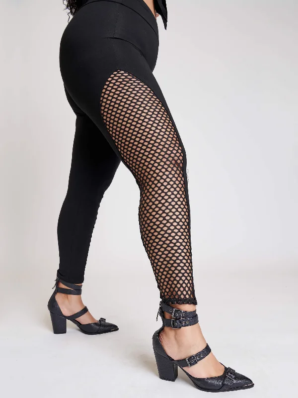 High Street Fashion Fishnet Inset Legging
