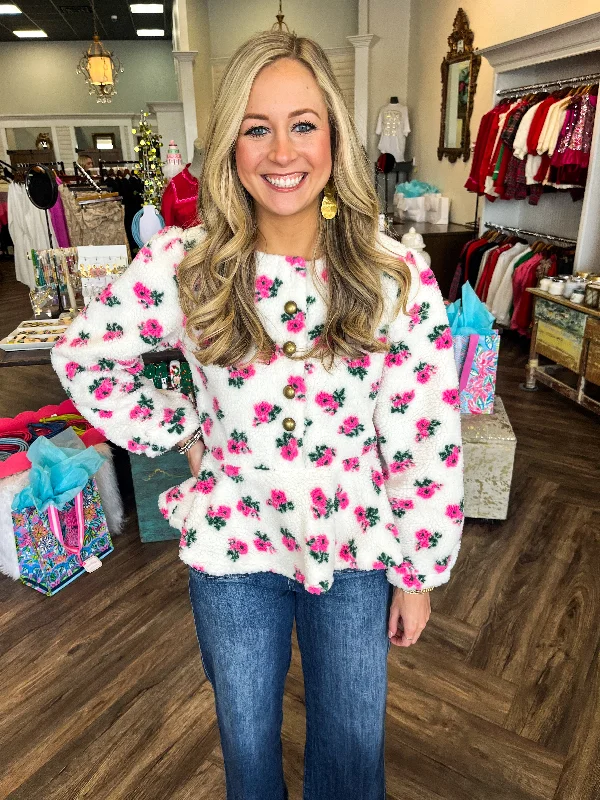Goddess Outfit Floral Peplum Fleece Top