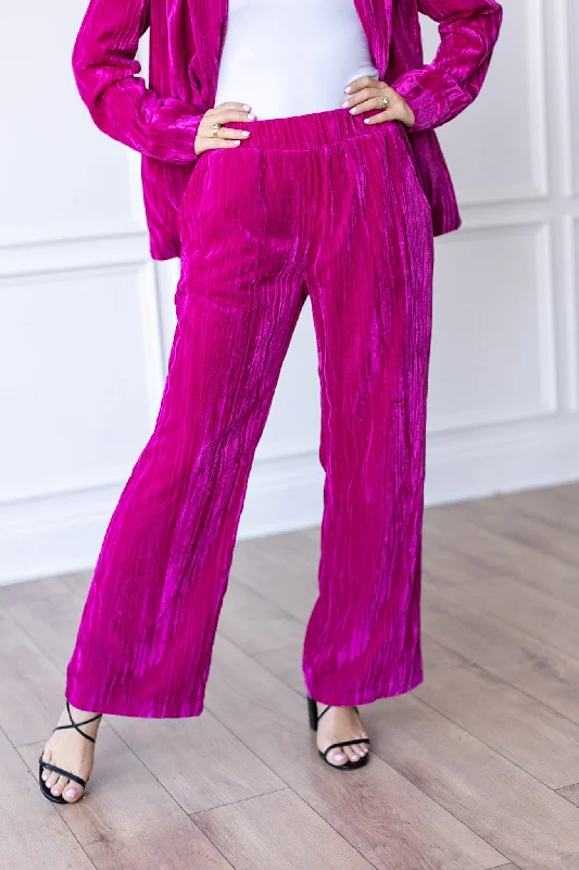 Stand-up collar design Raspberry Rendezvous Velvet Wide Leg Pants