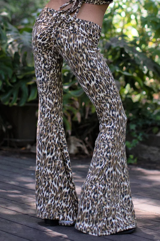 Retro Dress High Waist Bell Bottom Flare Pants - Cheetah Print