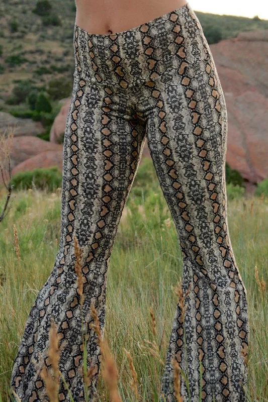 Fashion Trend High Waist Bell Bottom Flare Pants - Gold Snakeskin '20