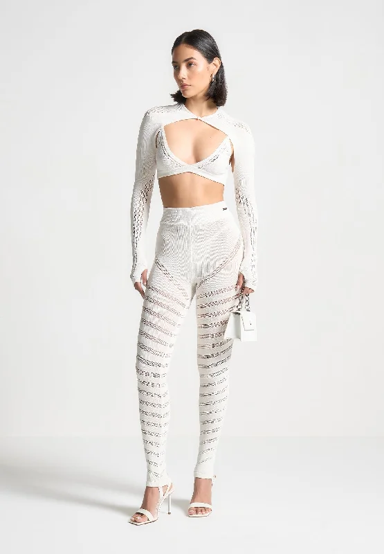 High-quality Styles High Waisted Knitted Spiral Contour Leggings - White