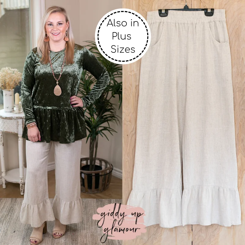 Breathable Comfort Last Chance Size Small | True Statement Wide Leg Linen Pants in Oatmeal Ivory