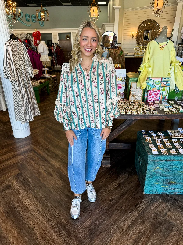 Retro Prints Love Fancy Top: Jade