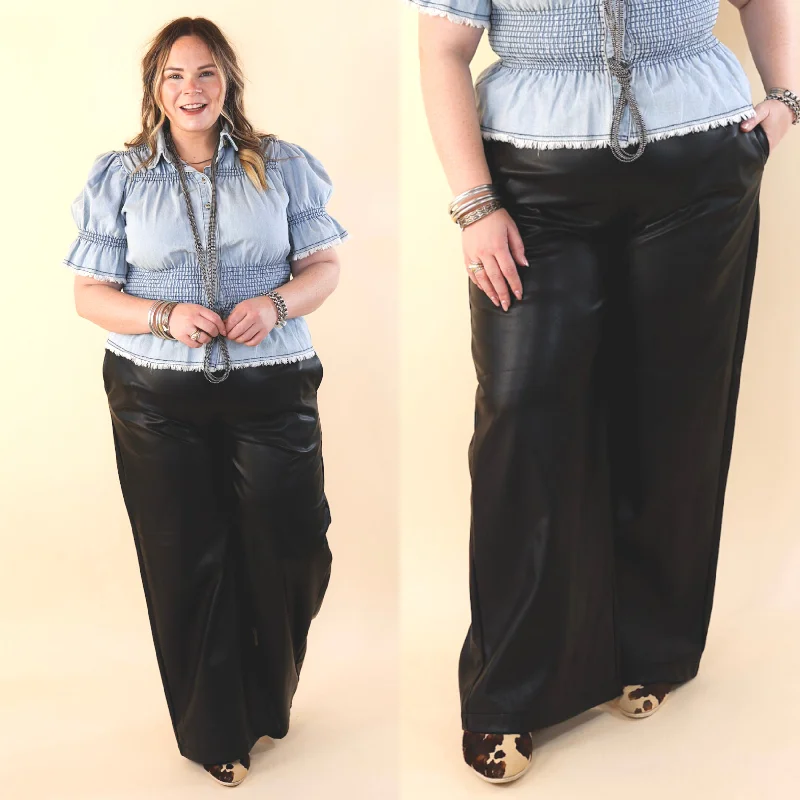 Fresh Comfort Luxe Feeling Wide Leg Faux Leather Pants in Black