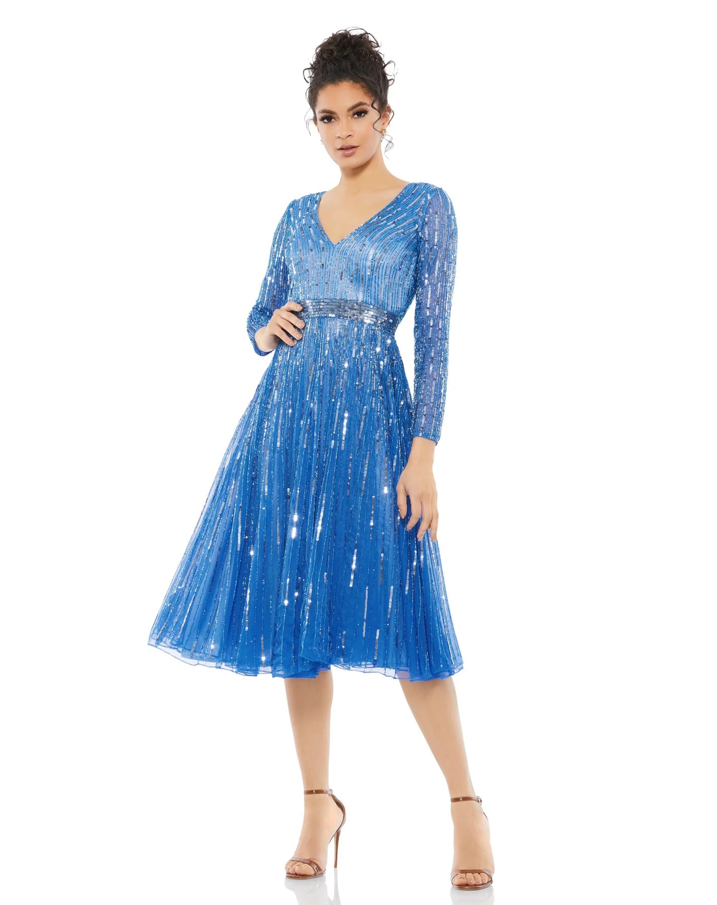 Trendy Casuals Mac Duggal 5528 Long Sleeve Tea Length Dress