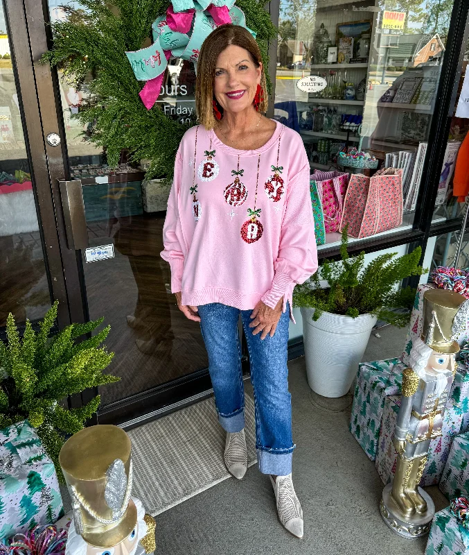 Unique Fashion Merry Ornament Top: Light Pink