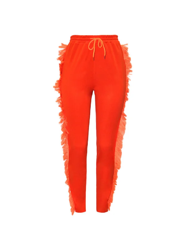 Minimal Style Mid Waist Side Tassel Pencil Pant