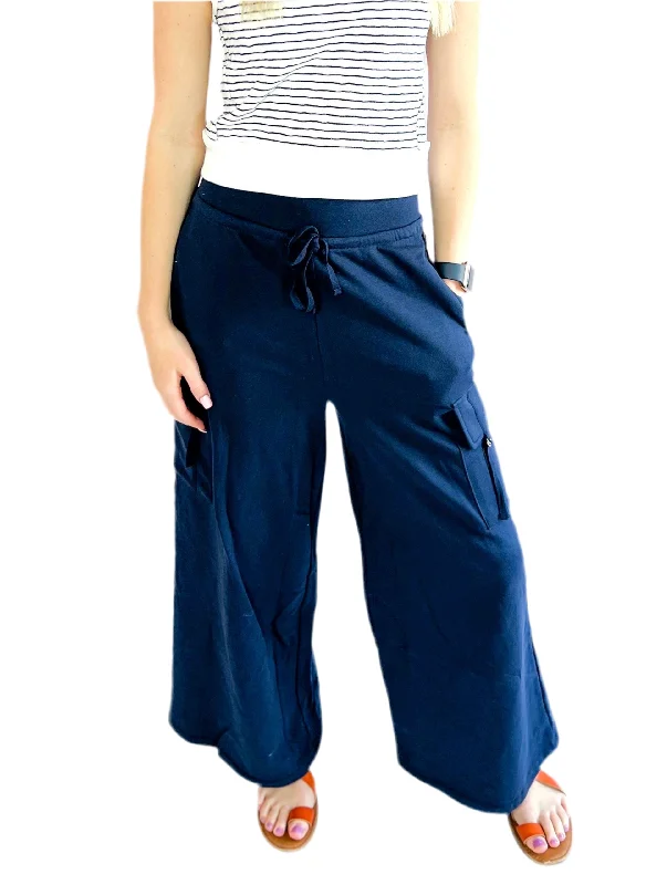 Multi-functional style Navy Wide Leg Cargo Pant